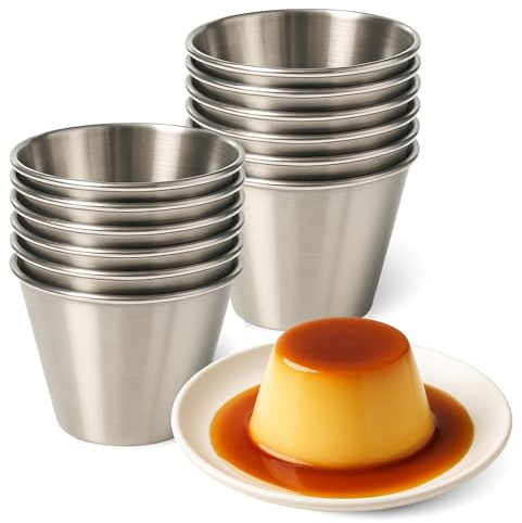 Flaneras Individuales, Molde para flan Molde Repostería, Antiadherente, Acero Inoxidable, Ideal para Flan, Postres, Salsa, Repostería y Cocción al Baño María, 9 cm Diámetro x 6.4 cm alto, 12 unidades