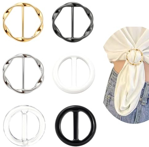 6 Pack Scarf Ring Clips Women T-Shirt Cinch Buckle Clothing Tie Holders
