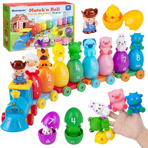 Quanquer Montessori Train Toy for 18+ Months Toddler - Farm Train Set Toys with Educational Counting Sorting & Matching for Preschool Learning Activities Christmas Birthday Gift for 2 3 4 Boys Girls