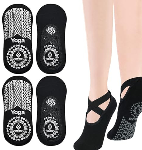 GNALIA Calcetines Pilates Mujer Antideslizantes 2 Pares Talla 34-42 Color Negro Para Yoga Ballet Baile
