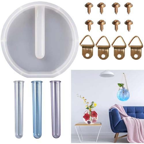 DHER Vase Silikon Formen Diy Harz Formen GießForm Mit Reagenzglas Kristall Epoxidharzform Kreative Vasenanordnung Hydroponische Blume GeräT Silikonform Dekoration Form (Mit Schrauben zum Aufhängen)