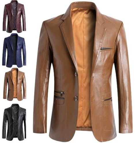 GAGFDA Veste blazer en cuir d'agneau pour homme, coupe classique, doublure boutonnée, style moto avec plusieurs poches