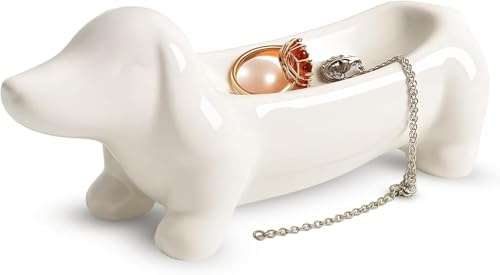 HORREX Plateau Céramique, Soucoupe Décorative Miniature au Forme de Teckel, Vide Poche, Coupelle Bijoux, Plateau Decoratif, Idée Cadeau pour Amoureux des Chiens, Organisateur Bague Fiançailles