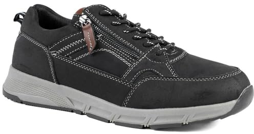 Wide Fit Zip & Lace Fasten Casual Trainers - Black Size 10