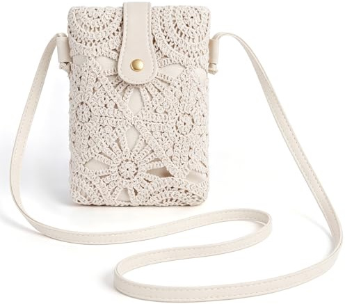Poeruse Crochet Handbags, Summer Straw Bag, Straw Crossbody Bags for Women, Summer Beach Travel Clutch Handbag (White)