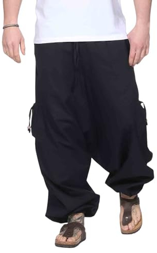 Kunst und Magie Herren Goa Haremshose in klassischen Farben, Größe:XXL, Farbe:Schwarz/Braun