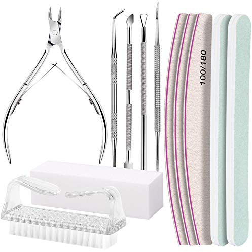 FANDAMEI 12 Pcs Nail Files & Buffer Block Set, Cuticle Nippers with 100/180 Emery Boards Nail Buffer Kit Cuticle Pusher Toenail Lifter Cuticle Peeler Scraper for Manicure & Pedicure Tools, Transparent