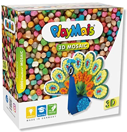 Playmais 3D MOSAIC Pfau Kreativ-Set zum Basteln für Kinder ab 3 Jahren | Über 2.300 Stück & 3D Vorlagen | Fördert Kreativität & Feinmotorik | Natürliches Spielzeug