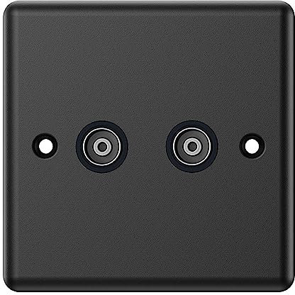Matt Black Classical 2 Gang TV Socket Black Insert - 2 Gang Aerial Coaxial Female Socket