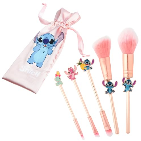 Disney Set Pennelli Make Up - Astuccio Stitch con Pennelli Trucco e Fascia per Capelli - Trousse Da Viaggio Donne Ragazze Stitch Gadget Ufficiale (Rosa)
