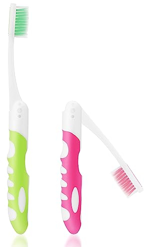 Ouligay 2 spazzolini da denti da viaggio pieghevoli, portatili, morbidi, piccoli, pieghevoli, per viaggi, campeggio, escursionismo