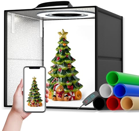 Sunowl Caja De Luz Fotografía 40cm,Portátil Caja de Luces Fotografía Profesional 120 Luces LED,Tienda Luz Disparo Ajustable Colores Temperatura, Kit Iluminación Fotografía de 6 Láminas de Fondo de PVC