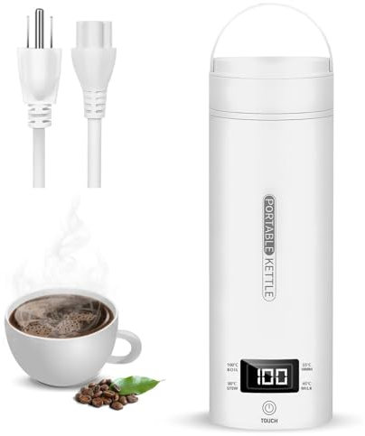 Hervidor de agua de viaje pequeño, 220 – 240 V 500 ml, mini taza de agua, calefacción con apagado automático, con tapa reversible para viajes/hotel (blanco, 500 ml)