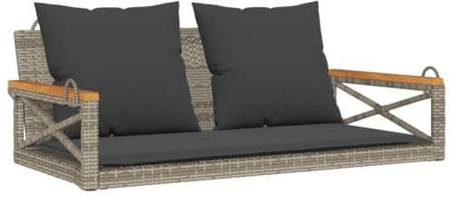 vidaXL Gungbänk med dynor grå 109x62x40 cm konstrotting
