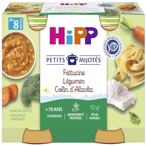 HiPP - Petits Mijotés - Fettucine Légumes Colin d'Alaska - Pots 2 x 190 g