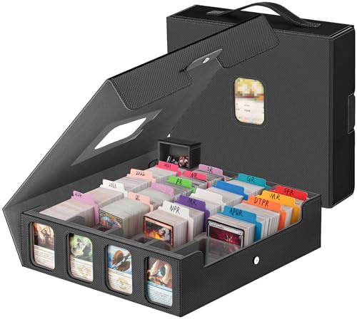 Gomyrod MTG Deck Box, 4-Row, 3200+ Card Storage Box with 30 Colorful Dividers & 8 Card Supporters, Fits Magic The Gathering, YuGiOh, Cardfight!! Vanguard & More (Black & Grey)