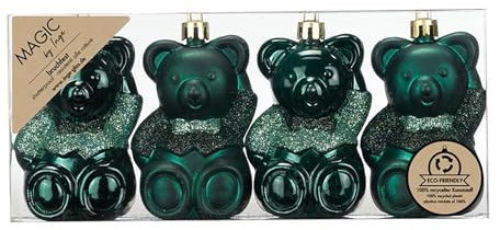 Inge-glas Christbaumschmuck Teddybären 8cm Kunststoff 4er Set - bruchsicher & mit Glitzer - Christbaumkugeln für Weihnachtsbaum - Weihnachtsbaumkugeln & Weihnachtsbaumschmuck Grün - Noble Green