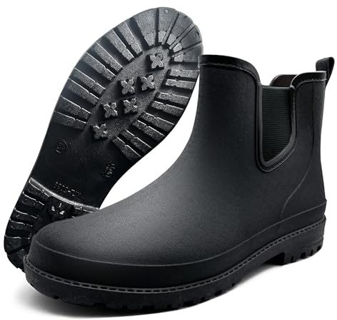 Botas de Goma para Hombre Botas de Lluvia for Hombre, Cortas, for Invierno, hasta el Tobillo, Impermeables Antideslizante Negro (EU 43)