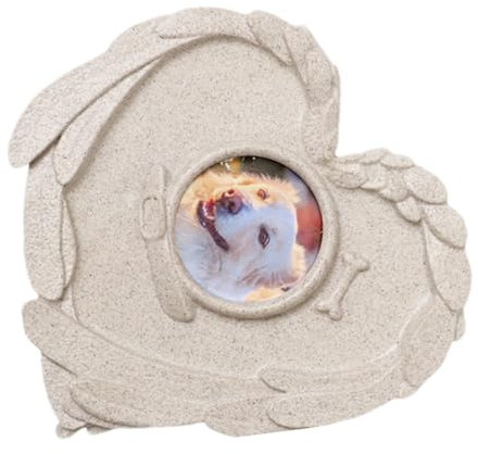 Piedra conmemorativa para perro, piedra decorativa para jardín con forma de corazón, piedra de cementerio con marco de imagen y recuerdo de simpatía para diseño de tumba