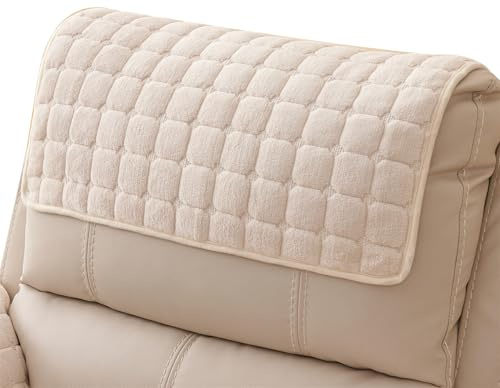 XDKS Protector De Muebles Franela Antideslizante, Funda para Reposabrazos De Sofá, Aptos para Guardar teléfonos, Libros, revistas, Control Remoto de TV (Beige,Headrest)
