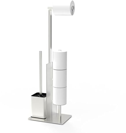 YUET Portarrollos de Papel Higiénico de Pie de Acero Inoxidable, Soporte para Papel Higiénico y Escobilla de Baño para 4 Rollos de Repuesto, sin Necesidad de Taladrar (Plata)