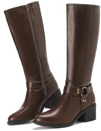 Putu Stivali alti da donna con design vintage tacco largo 6 cm suola antiscivolo e chiusura lampo laterale eleganti e comodi stile classico 40