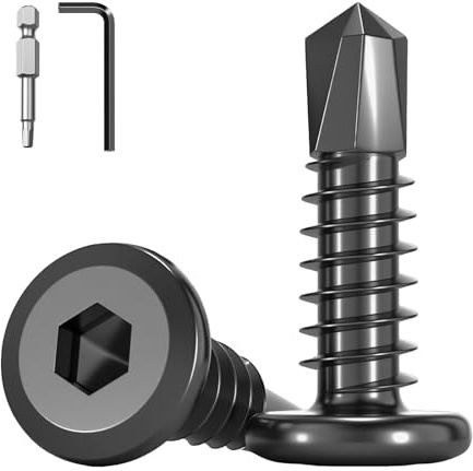 QANCEN 60 Pezzi Viti Autoperforanti per Metallo 5.5x16mm, Viti Autofilettanti Inox 410,Nero Testa Piatta Esagonale per Fissaggio su Metallo e Legno