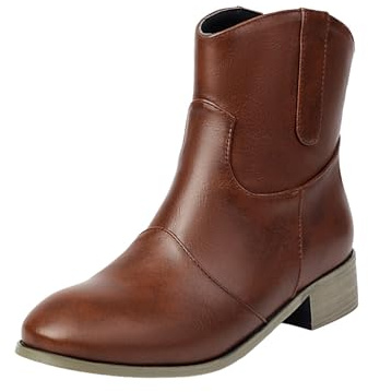 Bottines Femme Talon Bloc Bout Pointu Bottes De Cowboy Western En Simili Cuir Tendances Antidérapant Chaussures Femme Elegant Style Britannique Automne Hiver