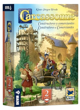 Devir Carcassonne: Byggare och köpmän | Strategiskt brädspel med nya plattor, resurser och miniatyrer | Handel och byggtema (BGCARCCPS)