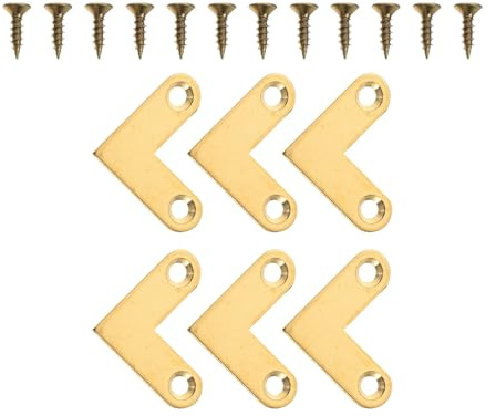 LIGIGWASH Lot de 6 Supports D’Angle Plats en Laiton Épais Connecteurs de Meubles 90° en Cuivre Brillant Coins Droits pour Cadres Photo Tiroirs et Boîtes Fixation Solide et Résistante