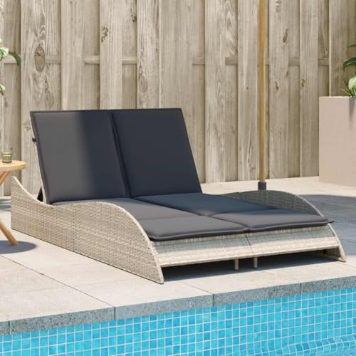 Owoxanthellate Outdoor Double Chaise Lounge Chair 80.7x28.7x17.7 in Light Gray PE Rattan Reclining Patio Pool Sun Lounger with Cushions for Garden Terrace