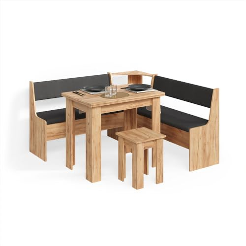 Livinity Gruppo panca ad angolo Tiberio, Rovere dorato, 150 x 150 cm con tavolo
