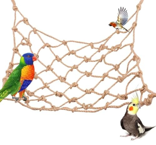 Red de escalada de cuerda de cáñamo para mascotas, hamaca colgante y juguete de columpio para loros, periquitos, hámsters, animales pequeños, juguete universal de escalada para pájaros y mascotas