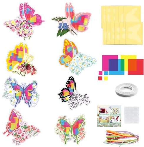 Mocrop 16 piezas Mariposa Manualidades, Juego de manualidades Primavera Niños Ventana Cuadros Mariposas, DIY DIY DIY Manualidades Ventanas con Película para Ventana, para guardería, escuela y hogar