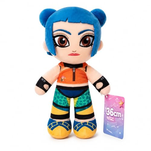 Grupo Moya K-Pop Zoey plyschleksak, 36 cm, mjuk tygdocka med broderade detaljer, koreansk musikinspirerad samlarleksak, present till K-Pop-fans. Officiell koreansk idol (blå)