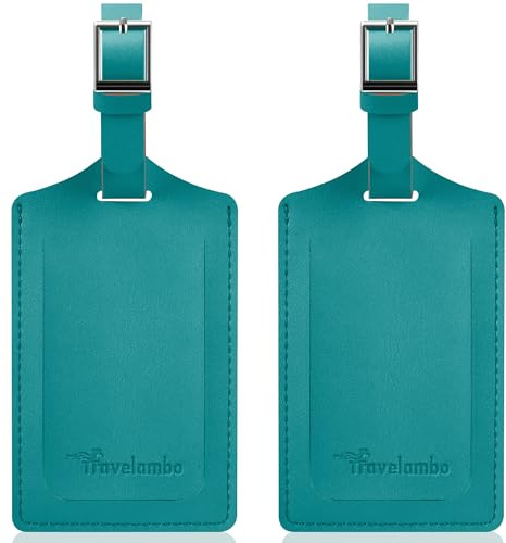 Travelambo Luggage Tags for Suitcases Faux Leather Privacy Protection 2 Pack Bag Tags Travel Accessories Essential, Bright Green