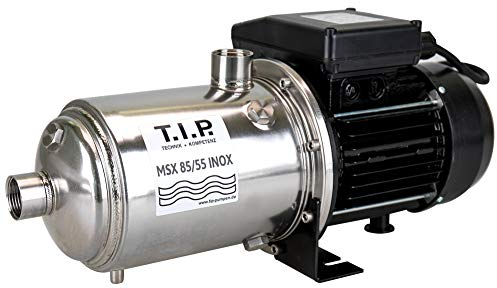 T.I.P. Profi Gartenpumpe Edelstahl (5.100 l/h Fördermenge, 54 m Förderhöhe, 5,4 bar Druck, 950 W, mehrstufig, selbstansaugend, Jet-Hydrauliksystem, thermischer Überlastschutz) MSX 85/55 INOX, 30098