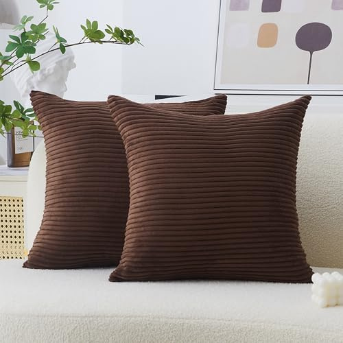 Home Brilliant Brown Cushion Covers Solid Plush Square Throw Pillows Decorative Cushion Cover for Sofa Bed, Set of 2, 45 x 45 cm, 18inch, Brown