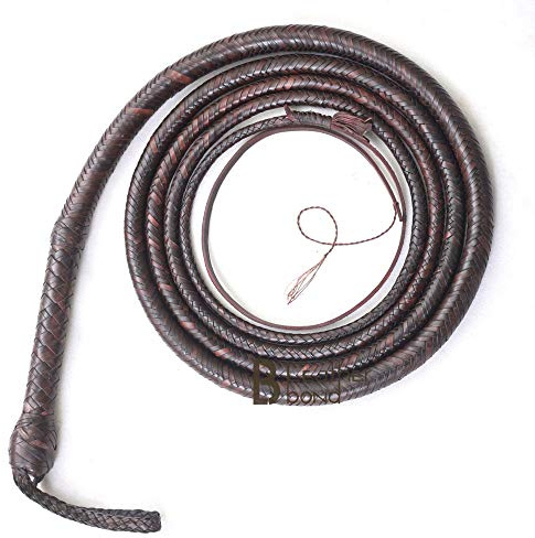 LB's Whip Bullpeitsche, 16 Zöpfe, Känguruhleder, Leder, Bullpeitsche, Leder Bauch & Leder Nackenrolle innen, Indiana Jones Dunkelbraun