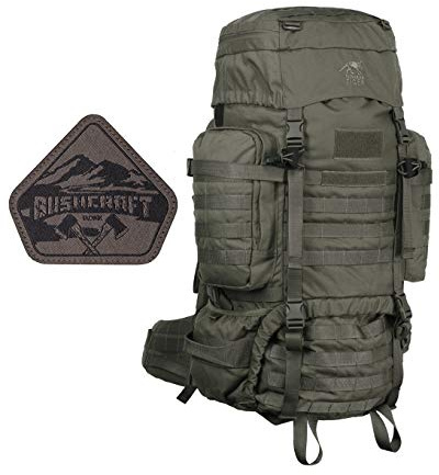 TACWRK x Tasmanian Tiger TT Raid Pack MK3 Oliv mit gratis Bushcraft Patch - 52L Militär Outdoor Rucksack mit abnehmbarem Hüftgurt, Molle System kompatibel und Trinksystem-Vorbereitung