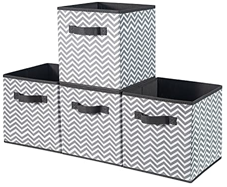 BrilliantJo Set di 4 Scatole di Stoccaggio in Tessuto, 33 x 38 x 33 cm Scatola di stoccaggio Pieghevole con Maniglie per Armadio Scaffale Locker - Chevron Grigio