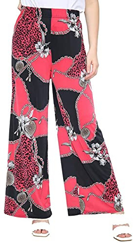 WearAll Pantalon Palazzo évasé pour femme avec imprimé crâne et os - Jambes larges et évasées Tailles 42 à 52, 40-42