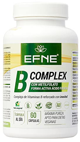 EFNE | Vitamina B - Complex con Metilfolato | Forma Activa Ácido Fólico | 60 Cápsulas vegetales | Alta Potencia | Complejo de Vitaminas B con Calcio e Inotisol |