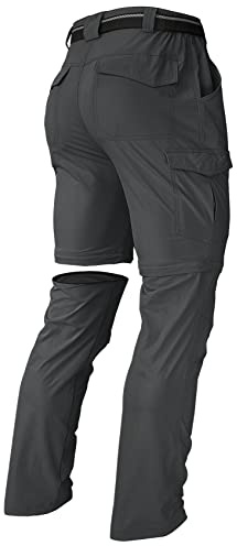 Men's Hiking Pants Convertible Zip Off Lightweight Waterproof Quick Dry Outdoor Fishing Travel Safari Camping Dark Grey 36