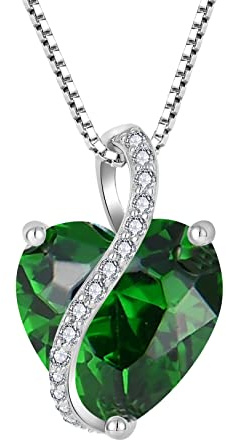YL Collier Cœur Argent 925 taillé Mai Pierres de Naissance Emeraude Pendentif pour Femme