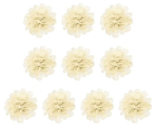 PATIKIL 10 st 2,8 tum chiffongblommor nät tyg blommor sy tyg beige | Prydnader pannband dekorationer, för gör-det-självare hantverk bröllopsdekor
