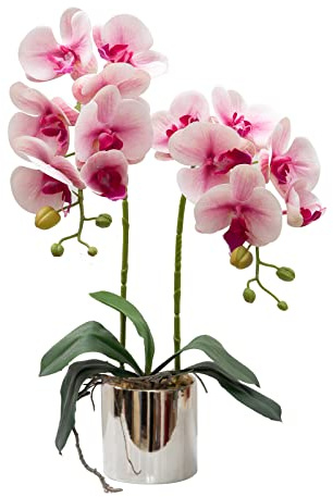 CXGS Artificial Orchid Flowers Light Pink Faux Orchids with Ceramic Vase Vivid Fake Phalaenopsis Flower Arrangement Gorgeous Artificial Plants for Wedding Party Exhibition Center Home Decor