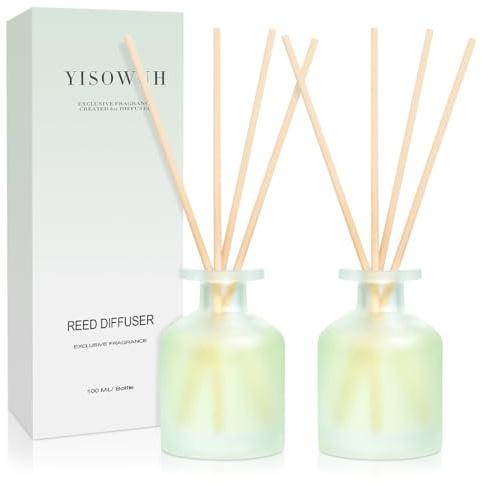 YISOWUH Reed Diffusore - Lino pulito 3.38oz (100ml) 2 Pack Olio Essenziale Reed Set Diffusore con 16 bastoni, profumo di lunga durata per la casa, bagno, camera da letto, arredamento