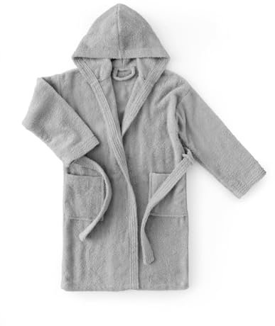 Top Towel Mädchen & Jungen Confort-Bademantel Kinder, Frottee 450g/m², Mit Kapuze & Taschen, Waschbar bei 30°C, 100% Baumwolle, 5 Farben, Grau, 14 a 16 Jahren
