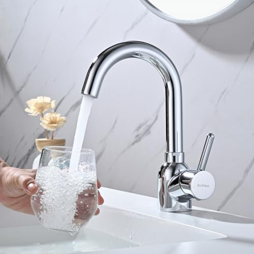 BuntHaus Wasserhahn Bad Hoch 360° Drehbar, Edelstahl Waschtischarmatur Hoch mit 60CM Schlauchs, Leichte Installation, Kalt/Warmanschluss, Abnehmbarer Belüfter